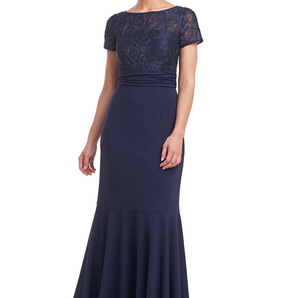 Elegant Navy Lace Evening Gown-Celia